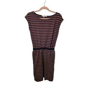 Boden Striped Newquay‎ Dress brown blue Elastic Waist Casual Cap Sleeves Women 6